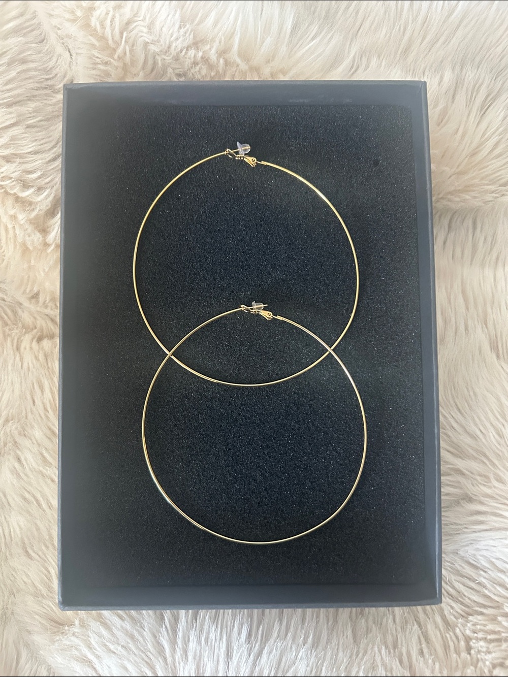 NWT: Stainless Steel 14k plated Gold Large Hoop Earrings.